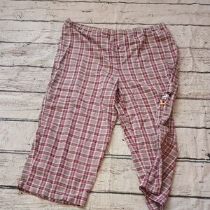 Disney Direct Vintage Red Gray Plaid Mickey Embroidery Hemmed Pajama Pants XL